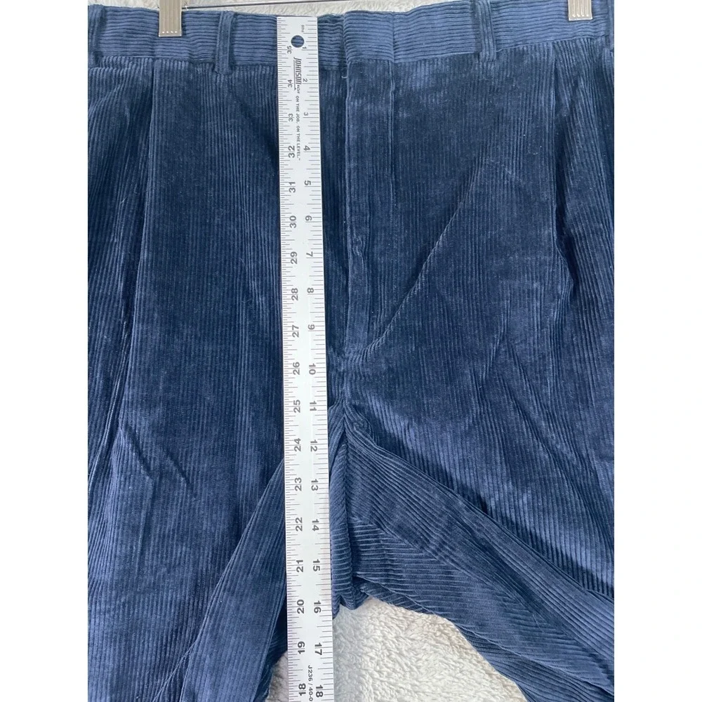 Mens Wide Wale Corduroy Pants 44x29.5 Lands' End Blue Pleated Relaxed Old Money - Picture 7 of 8